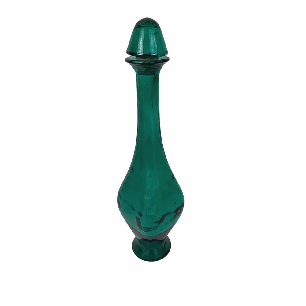 Pier 1 Imports Green Glass Decanter Square Genie Bottle 19